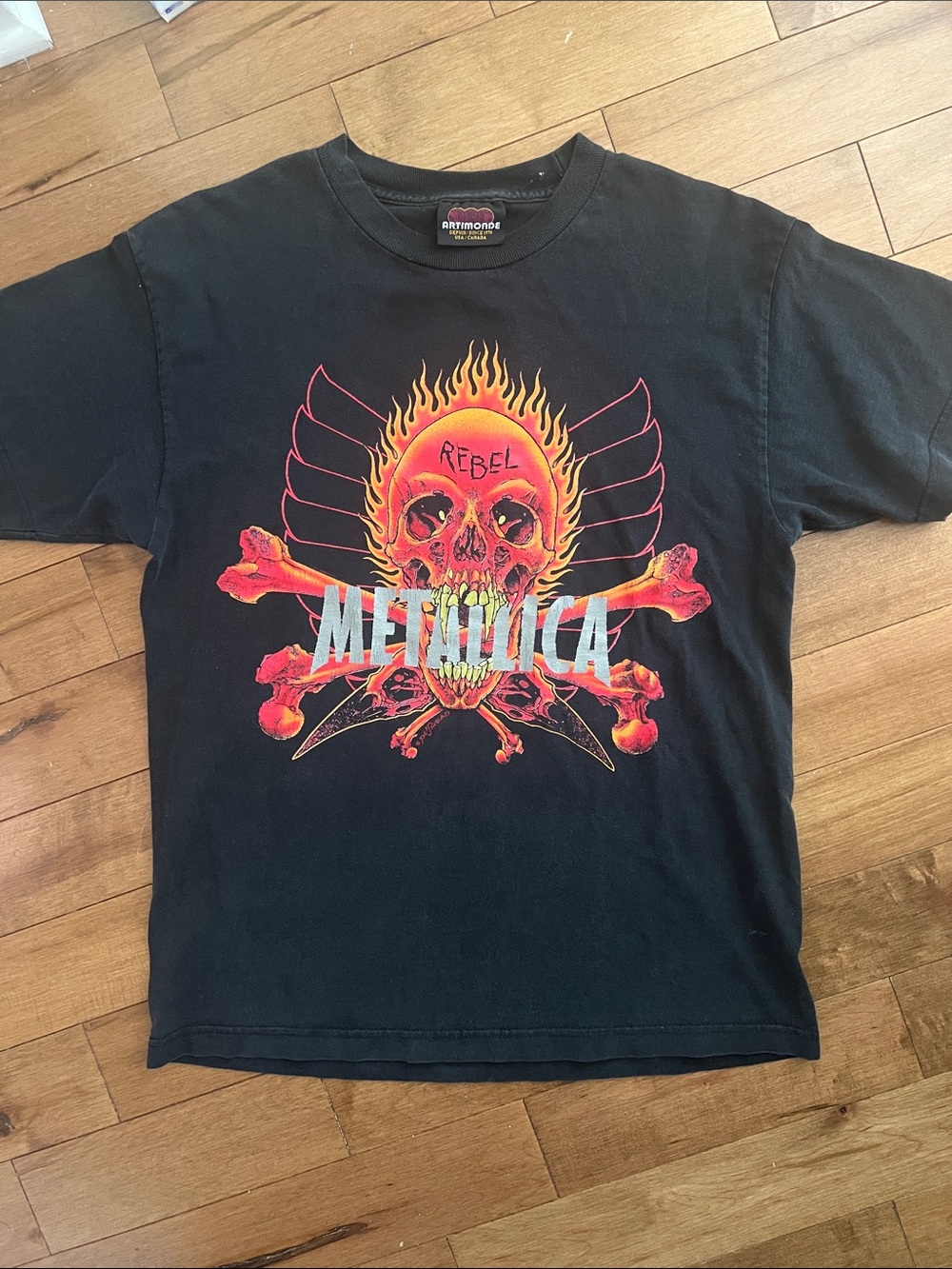 Vintage Black Metallica 'Rebel' Flame Skull Tee